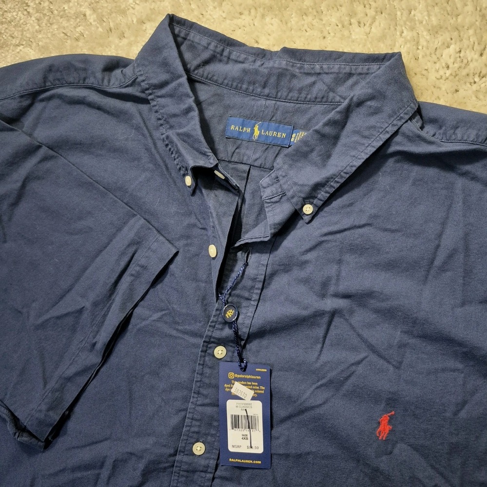 Ralph Lauren Oxford Shirt Mens 4XB Navy Blue Button Down Career Minimalist New